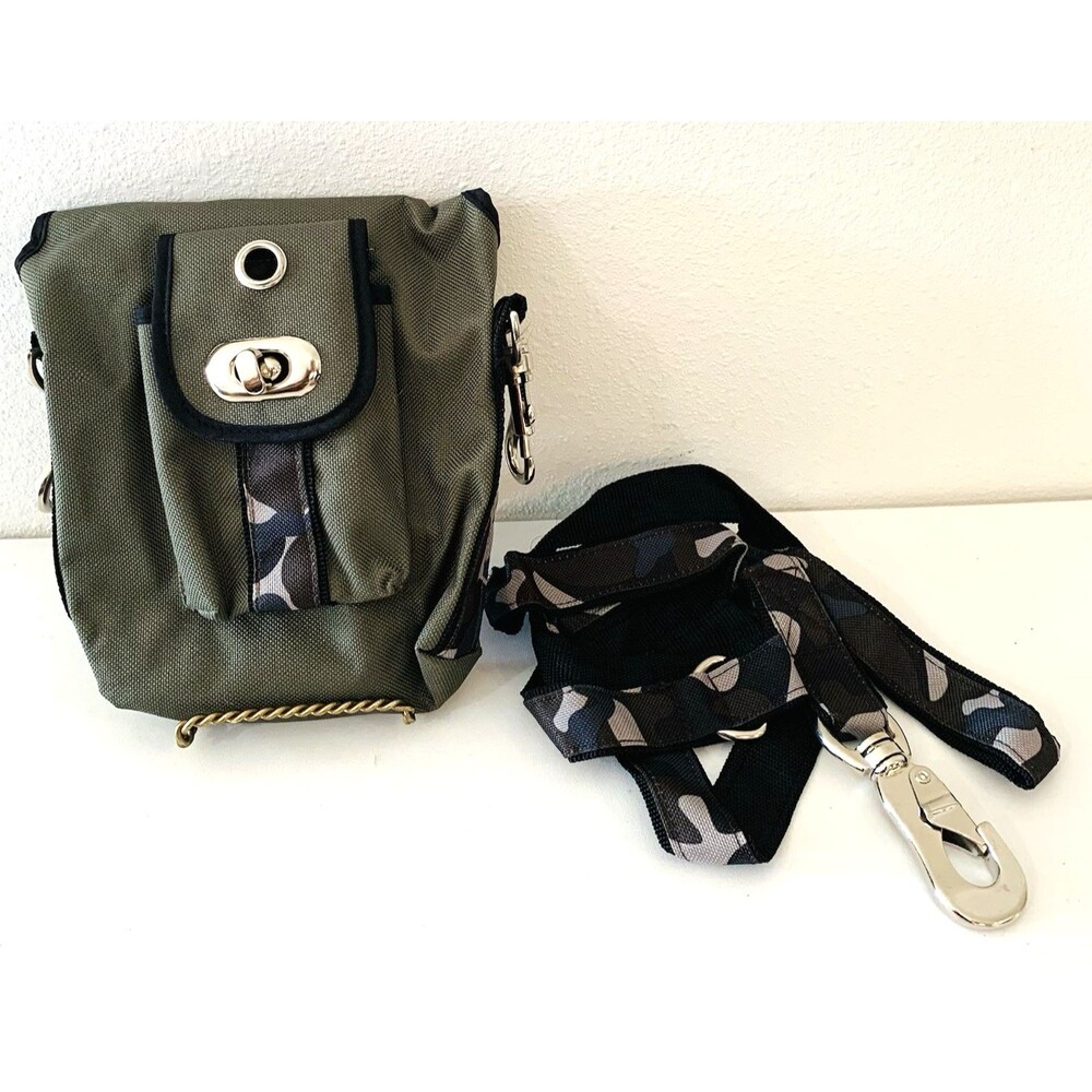 Avon Pet Durable Leash & Matching Walker Bag Army Green/Silver Hardware New